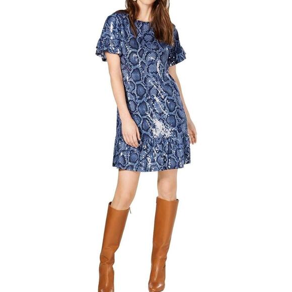 NWOT Michael Kors Python Sequin True Navy Snake Print Dress Small -can fit a Med - Picture 1 of 5
